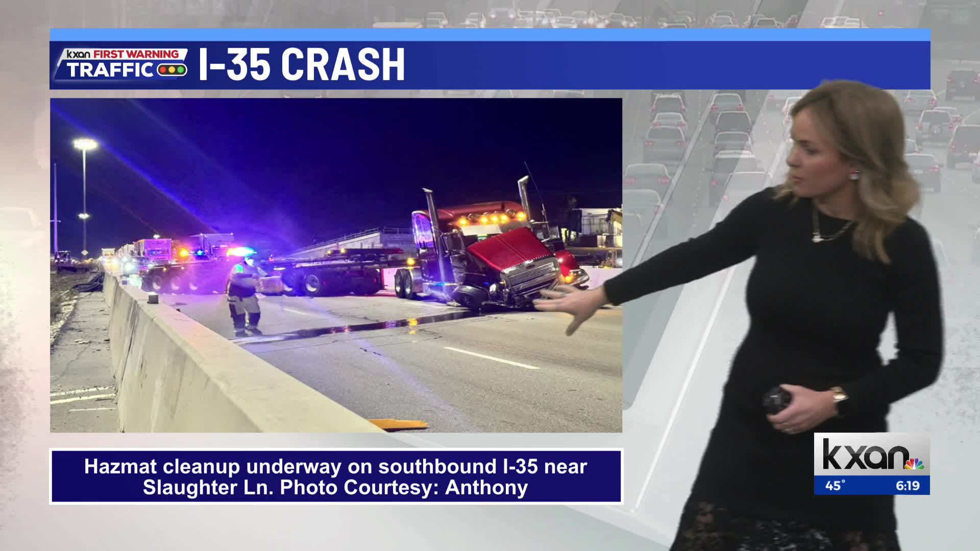Traffic Alert: Multiple S I-35 lanes at Slaughter closed due to semi