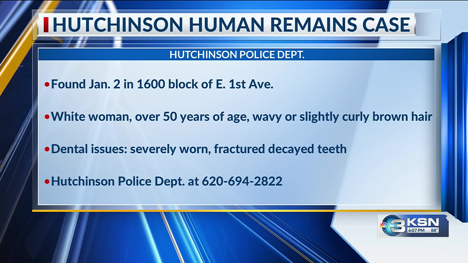 Hutchinson police seek to ID human remains found in January – KSN-TV