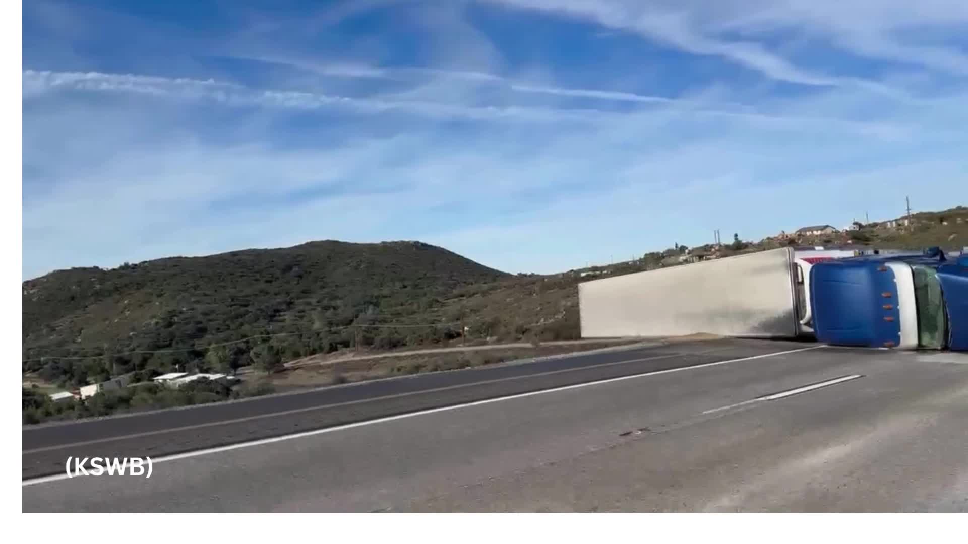 Overturned big rig blocks lane on I-8 – FOX 5 San Diego & KUSI News