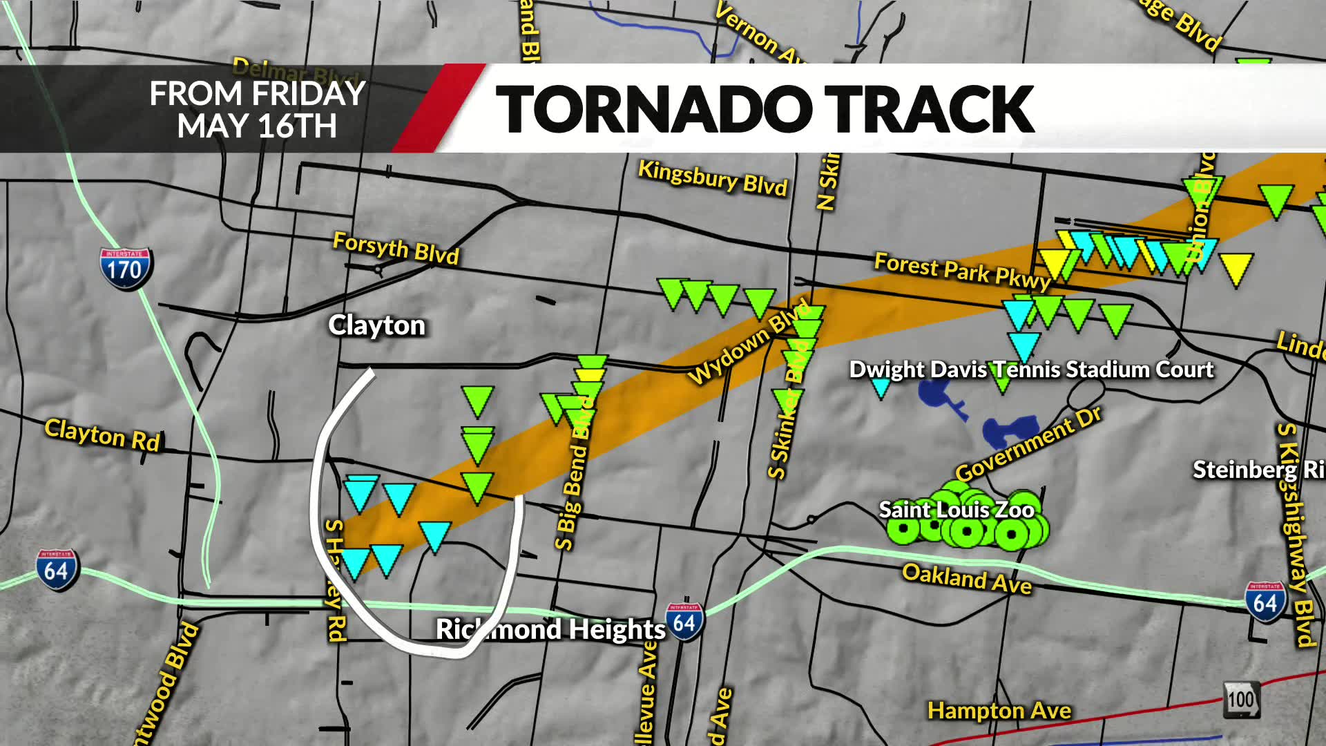 This is where the tornado hit St. Louis and where the most damage is ...